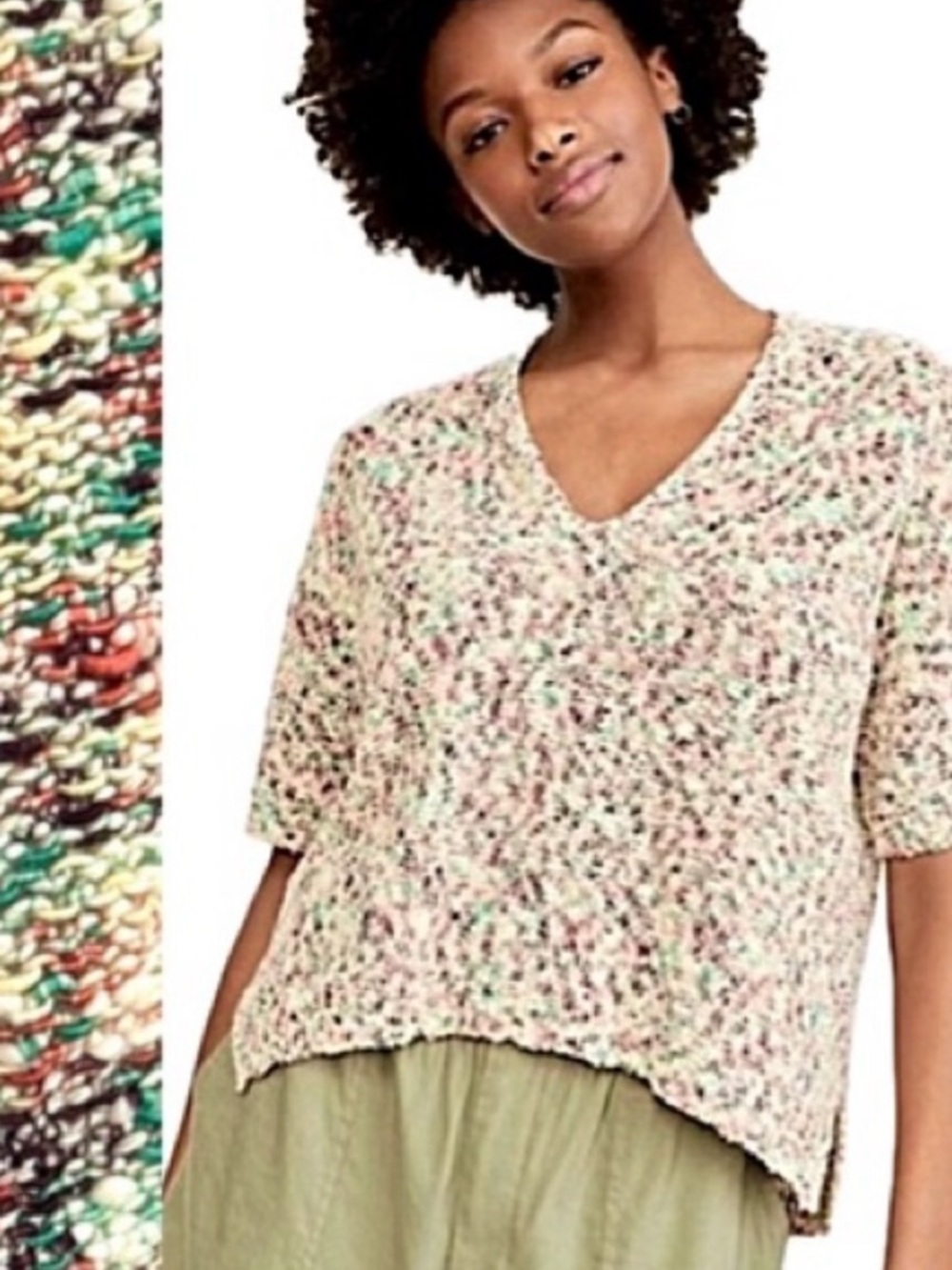 Lou & Grey for LOFT Rainbow Melange Short Sleeve Sweater Size XS Oversized Vneck